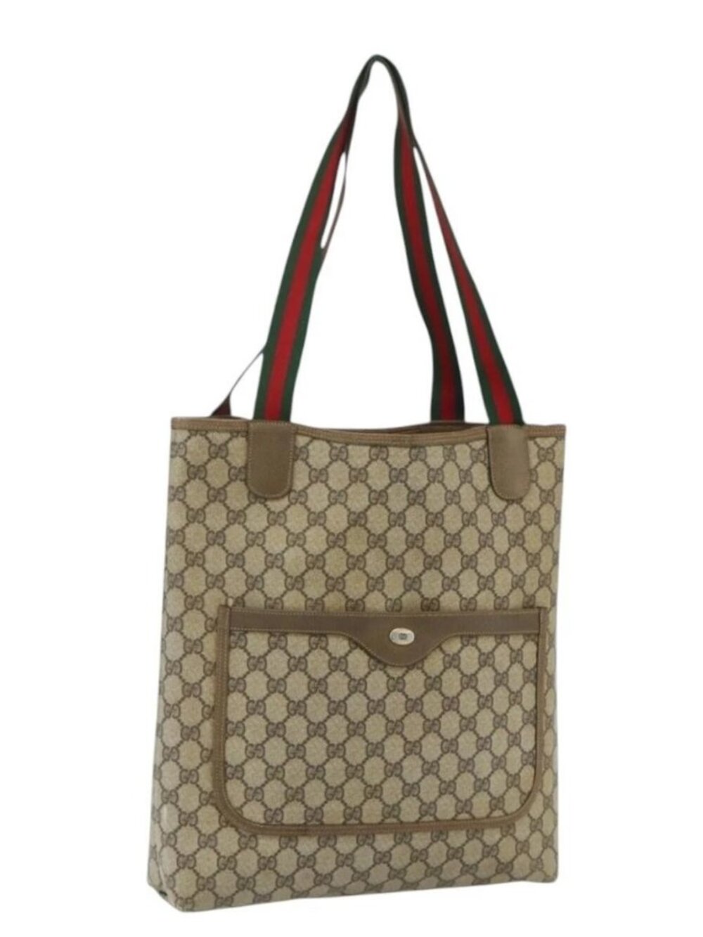 GUCCI GG Supreme Web Sherry Line Tote Bag PVC Beige 39 02 003 Auth bs34705